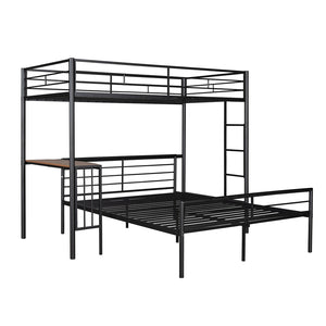 English Elm Twin Over Full Metal Bunk Bed with Built-in Study Desk Steel Frame Kids Bedroom LT000092AAB