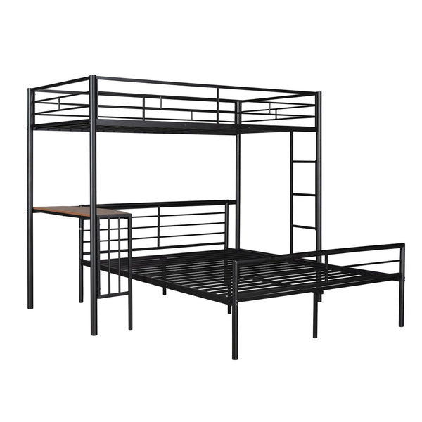 English Elm Twin Over Full Metal Bunk Bed with Built-in Study Desk Steel Frame Kids Bedroom LT000092AAB