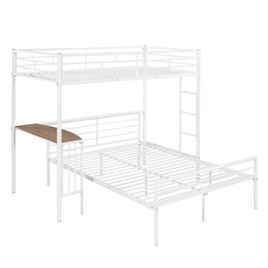 English Elm Twin Over Full Metal Bunk Bed with Built-in Study Desk Steel Frame Kids Bedroom White LT000092AAK