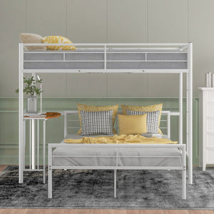 English Elm Twin Over Full Metal Bunk Bed with Built-in Study Desk Steel Frame Kids Bedroom White LT000092AAK