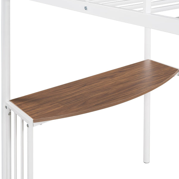 English Elm Twin Over Full Metal Bunk Bed with Built-in Study Desk Steel Frame Kids Bedroom White LT000092AAK