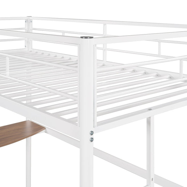 English Elm Twin Over Full Metal Bunk Bed with Built-in Study Desk Steel Frame Kids Bedroom White LT000092AAK