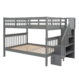 English Elm Stairway Full Over Bunk Bed with Staircase Storage Shelves in White Pine Gray LT100110AAE