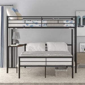 English Elm Twin Over Full Metal Bunk Bed with Built-in Study Desk Steel Frame Kids Bedroom LT000092AAB
