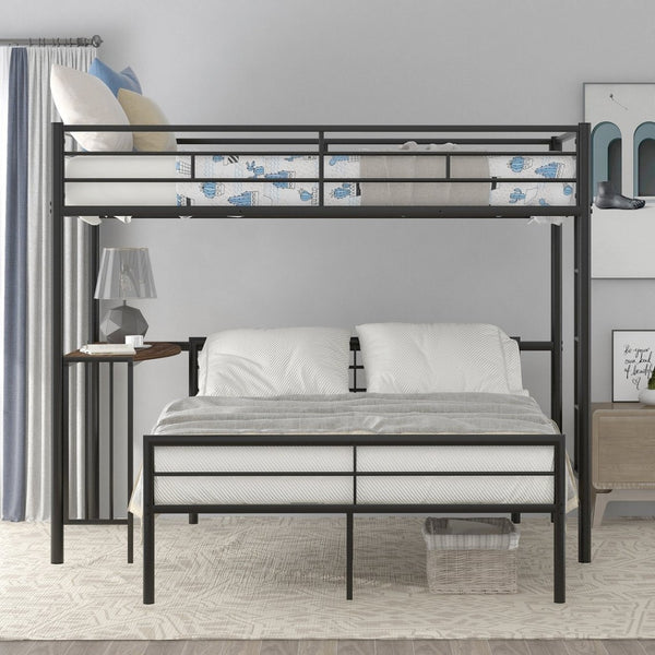 English Elm Twin Over Full Metal Bunk Bed with Built-in Study Desk Steel Frame Kids Bedroom LT000092AAB