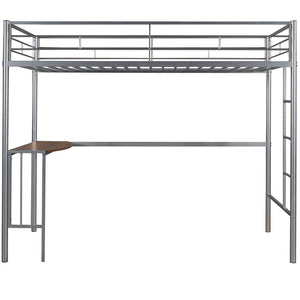 English Elm Twin Over Full Metal Bunk Bed with Built-in Study Desk Steel Frame Kids Bedroom Silver LT000092AAN
