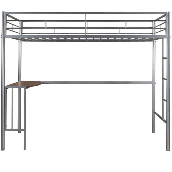 English Elm Twin Over Full Metal Bunk Bed with Built-in Study Desk Steel Frame Kids Bedroom Silver LT000092AAN