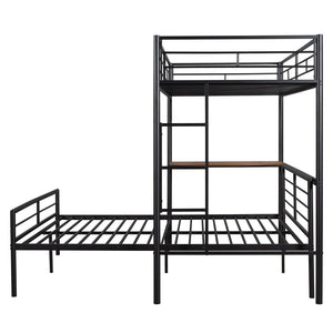 English Elm Twin Over Full Metal Bunk Bed with Built-in Study Desk Steel Frame Kids Bedroom LT000092AAB