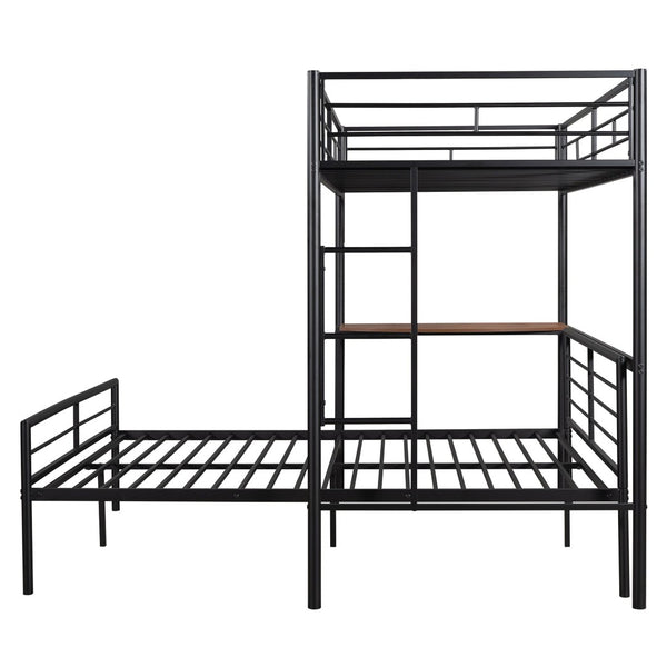 English Elm Twin Over Full Metal Bunk Bed with Built-in Study Desk Steel Frame Kids Bedroom LT000092AAB