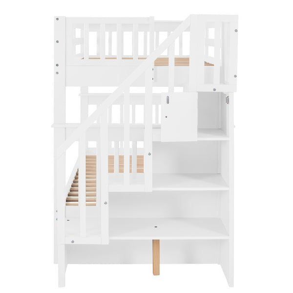 English Elm Stairway Twin Over Bunk Bed with Stair Storage White Pine Kids Room LT000109AAK-1