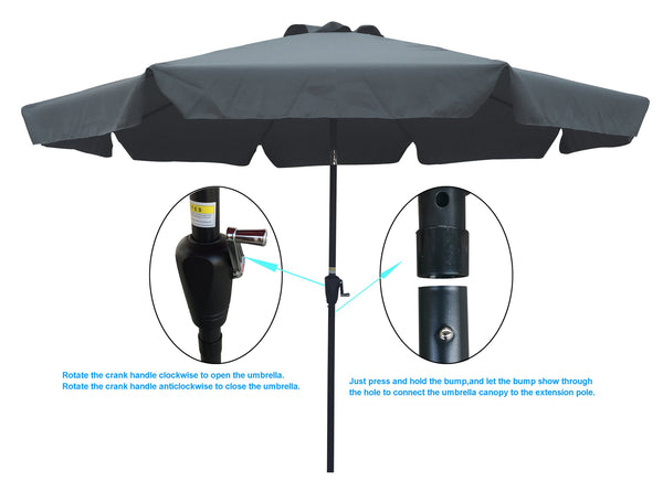 English Elm Outdoor 10FT Patio Umbrella with Flap, Crank & Tilt, 8 Ribs Steel Frame, UV40+ Weather Resistant Shade W65627955