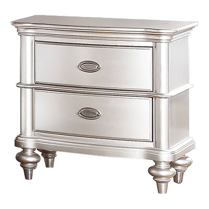 English Elm Classic Elegant Nightstand Beige or Antique Silver Finish - 2-Drawer Plywood Bedside Table, 28"H B01148019