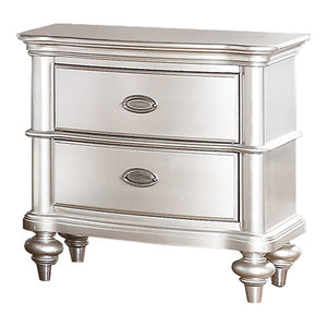 English Elm Classic Elegant Nightstand Beige or Antique Silver Finish - 2-Drawer Plywood Bedside Table, 28"H B01148019