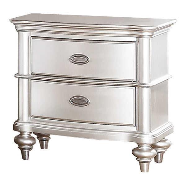 English Elm Classic Elegant Nightstand Beige or Antique Silver Finish - 2-Drawer Plywood Bedside Table, 28"H B01148019