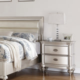 English Elm Classic Bedroom Elegant Nightstand Beige / White Finish Or Antique Silver 2-Drawers Bed Side Table Plywood