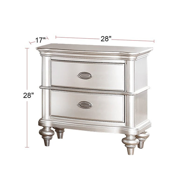 English Elm Classic Elegant Nightstand Beige or Antique Silver Finish - 2-Drawer Plywood Bedside Table, 28"H B01148019