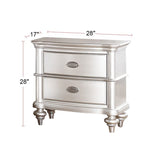 Classic Bedroom Nightstand Beige/White or Antique Silver Finish 2-Drawer Bed Side Table