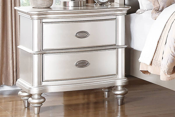 English Elm Classic Elegant Nightstand Beige or Antique Silver Finish - 2-Drawer Plywood Bedside Table, 28"H B01148019