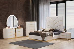 English Elm Laura Gold Detailed Right 2-Drawer Nightstand White with Gold Handles, Solid & Manufactured Wood Luxury B00955978