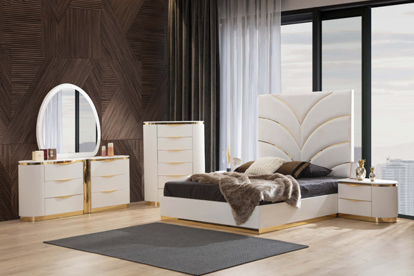 English Elm Laura Gold Detailed Right 2-Drawer Nightstand White with Gold Handles, Solid & Manufactured Wood Luxury B00955978