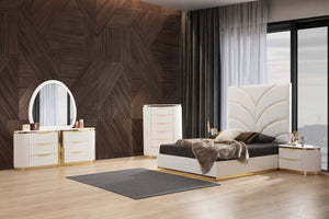 English Elm Laura Gold White 2-Drawer Left Nightstand with Solid Wood Frame, Elegant Gold Handles, Luxe Design B00955979