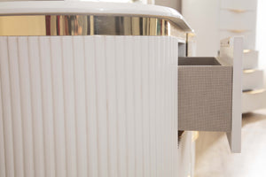 English Elm Gold Laura King 5-Piece Bedroom Set White Velvet Upholstery Geometric Gold Accents, Soft-Close Drawers B009S02054