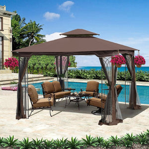 English Elm Same 10x10 Outdoor Gazebo Steel Frame Double Roof Mesh Screens Backyard Patio Shelter W41940786