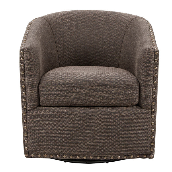English Elm Tyler Chocolate Swivel Chair with Bronze Nailhead Trim, Plush Foam Cushion, Solid Wood Frame, 300lb Capacity B03548638