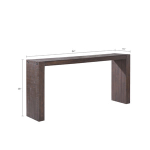 English Elm Monterey Solid Wood Console Table 64"W in Tobago Smoke Finish — Narrow Entryway, Modern Distressed Look B03548280