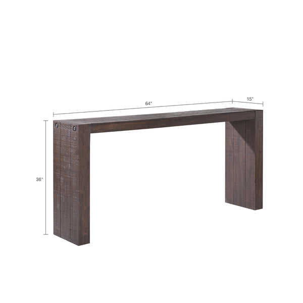 English Elm Monterey Solid Wood Console Table 64"W in Tobago Smoke Finish — Narrow Entryway, Modern Distressed Look B03548280