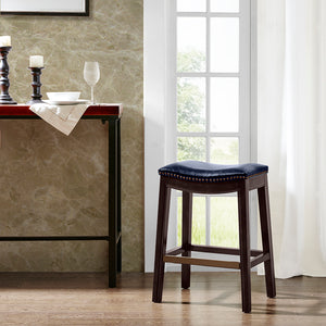 English Elm Saddle Counter Stool with Curved Backless Seat, High-Density Foam Comfort and Sturdy Hardwood Frame Navy 5.7 L x 26.57 W x 16.73 H B03548304