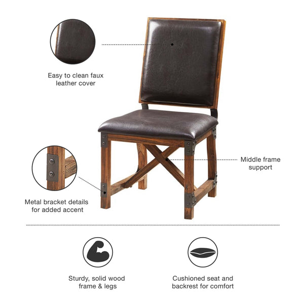 English Elm Dining Tacoma Side Chair Set of 2 — Industrial Solid Mindi Wood Plank Seats with Matte Black Metal Frames Chocolate 22.25 L x 26.25 W x 14.5 H B03548283