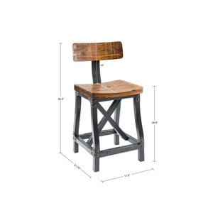 English Elm Counter Lancaster Industrial Counter Stool with Back – Solid Acacia Wood, Graphite Metal Rivet Accent, 300 lb Capacity B03548279