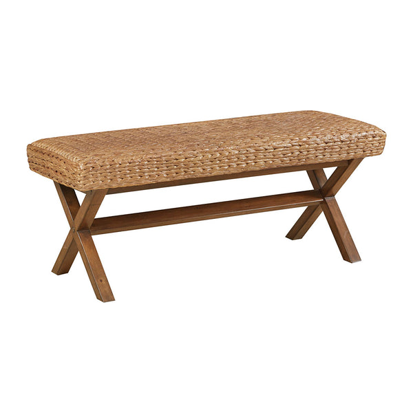 English Elm Bench INK+IVY Seadrift 45" Water Hyacinth Bench with Chestnut Mahogany Base, Natural Coastal Charm B03548403