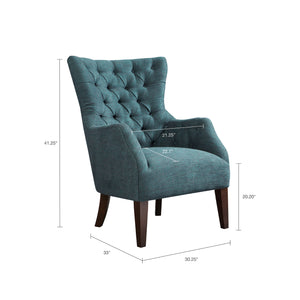 English Elm Hannah Button tufted wing chair with birch espresso legs, luxe linen-blend upholstery, high-density foam comfort Dark Green 32.8 L x 33.8 W x 29.9 H B03548235