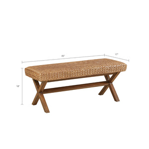 English Elm Bench INK+IVY Seadrift 45" Water Hyacinth Bench with Chestnut Mahogany Base, Natural Coastal Charm B03548403