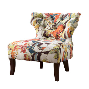 English Elm Accent Chair Madison Park Erika Armless Upholstered Printed Fabric Button-Tufted Low Back, Espresso Legs, 300lb Capacity, Modern Flair B03548238