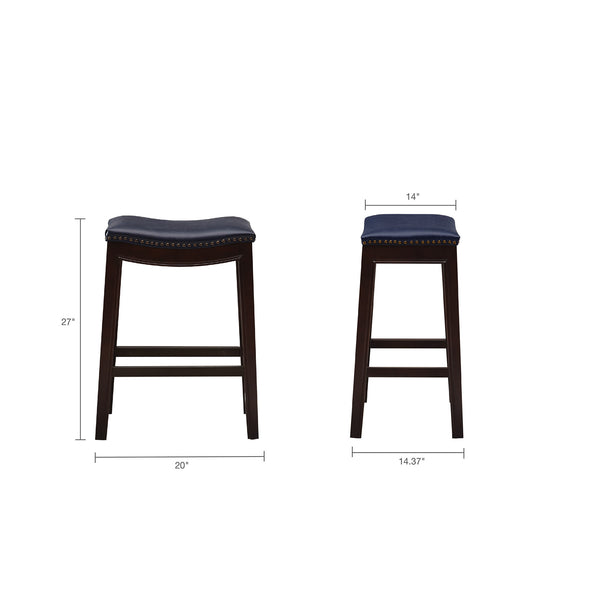 English Elm Saddle Counter Stool with Curved Backless Seat, High-Density Foam Comfort and Sturdy Hardwood Frame Navy 5.7 L x 26.57 W x 16.73 H B03548304