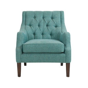 English Elm Button Tufted Upholstered Accent Chair with Morocco Wood Legs for Living Room Teal B03548267