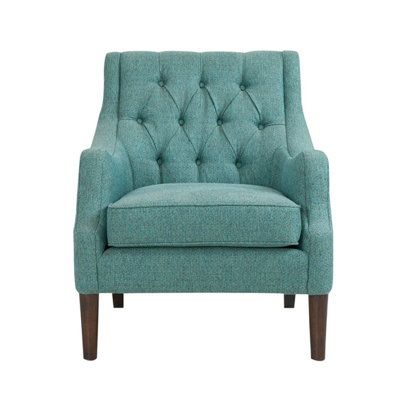 English Elm Button Tufted Upholstered Accent Chair with Morocco Wood Legs for Living Room Teal B03548267