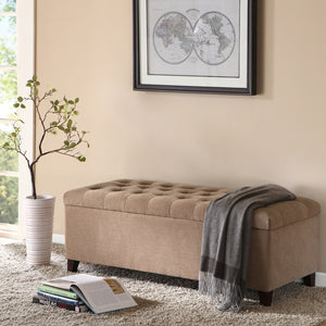 English Elm Tufted Button-Top Storage Bench with High-Density Foam Seat and Espresso Wood Legs, Elegant Accent Sand 20.08 L x 50.59 W x 15.95 H B03548181