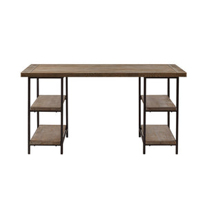 English Elm Desk Industrial Reclaimed Grey Hardwood and Metal Frame Accent Desk with Side Shelves, 60"W Workstation B03548154