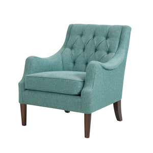 English Elm Button Tufted Upholstered Accent Chair with Morocco Wood Legs for Living Room Teal B03548267