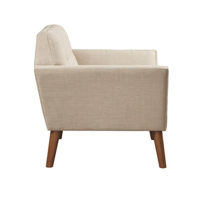 English Elm Lounge Newport Mid-Century Accent Chair with Button Tufting, Textured Upholstery & Pecan Legs Beige 30.31 L x 37.8 W x 24.02 H B03548424