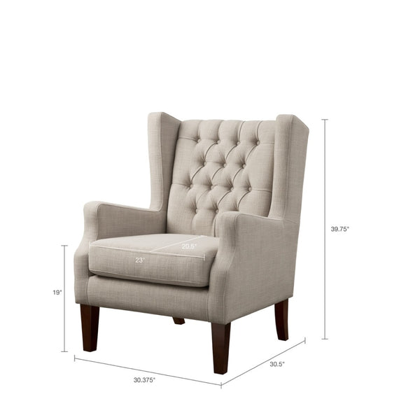English Elm Chair Button Tufted High Back Accent Seat with Espresso Legs for Living Room B03548247