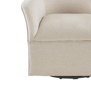 English Elm Augustine Cream Swivel Glider Chair with Flared Arms, 360° Smooth Rotation, Solid Wood Frame B03548640