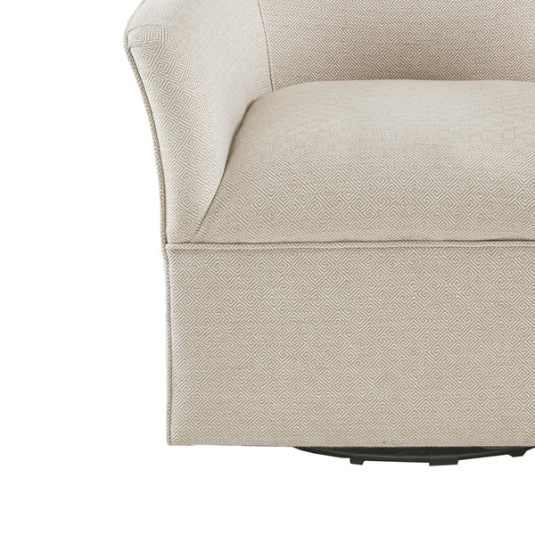 English Elm Augustine Cream Swivel Glider Chair with Flared Arms, 360° Smooth Rotation, Solid Wood Frame B03548640