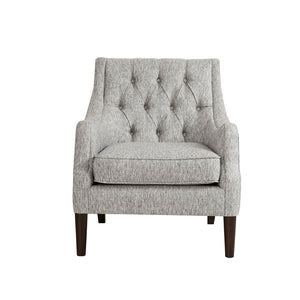 English Elm Button Tufted Upholstered Accent Chair with Morocco Wood Legs for Living Room Grey B03548268