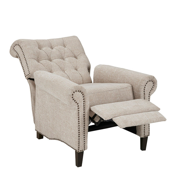 English Elm Aidan Tufted Push-Back Recliner Chair with Bronze Nailhead Trim, Cream Polyester Upholstery, 300 lb Capacity B03548641