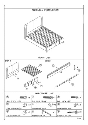 English Elm California King Faux Leather Bed Frame with Two-Panel Upholstered Headboard, Modern Brown Elegance B011S00106